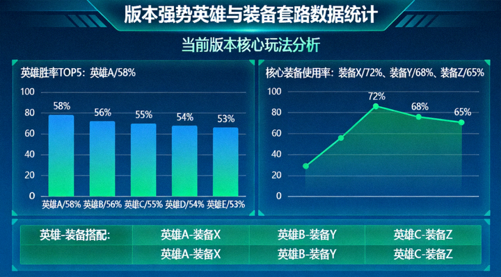 版本强势英雄与装备套路数据统计图表画面