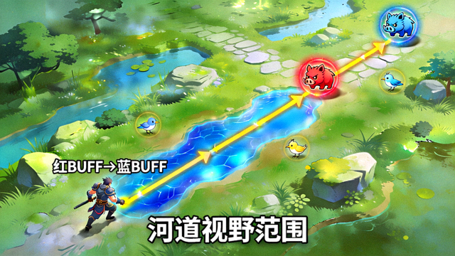 王者荣耀打野英雄野区开局路线与河道视野画面